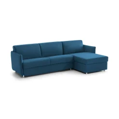 Divano Letto con Penisola blu Sfoderabile Contenitore 260x160 cm, Idrorepellente Multiposizione Trasformabile in Letto Made in Italy - Scordia