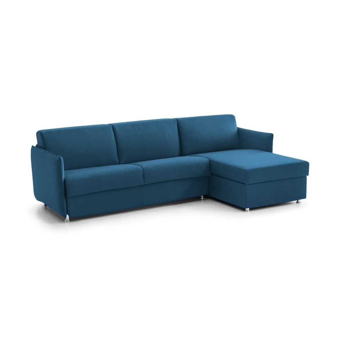 Divano Letto con Penisola blu Sfoderabile Contenitore 280x160 cm, Idrorepellente Trasformabile in Letto Made in Italy - Pusiano