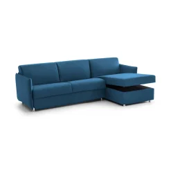 Divano Letto con Penisola blu Sfoderabile Contenitore 280x160 cm, Idrorepellente Trasformabile in Letto Made in Italy - Pusiano