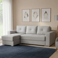 Divano Letto con Penisola Grigio Chiaro Contenitore 236x156 cm, Lavabile - Cesaro