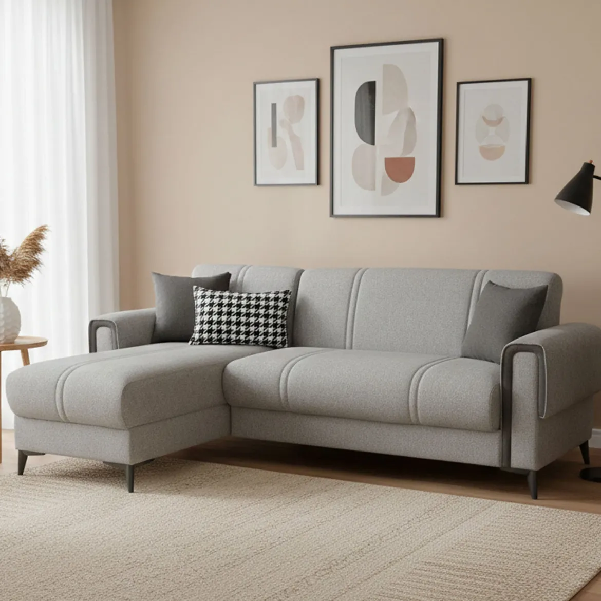 Divano Letto con Penisola Grigio Chiaro Multiposizione Contenitore 280x160 cm, Idrorepellente Sfoderabile Trasformabile in Letto Made in Italy