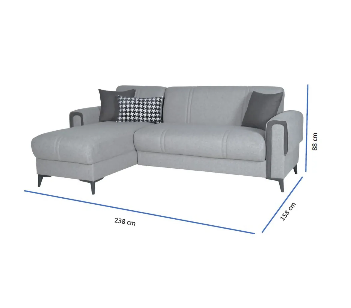Divano Letto con Penisola Grigio Chiaro Multiposizione Contenitore 280x160 cm, Idrorepellente Sfoderabile Trasformabile in Letto Made in Italy