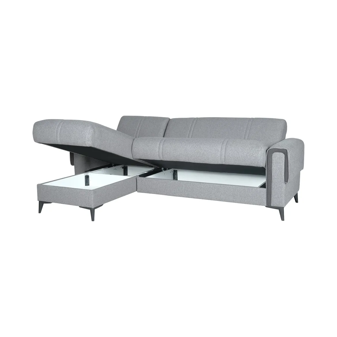 Divano Letto con Penisola Grigio Chiaro Multiposizione Contenitore 280x160 cm, Idrorepellente Sfoderabile Trasformabile in Letto Made in Italy