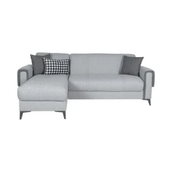 Divano Letto con Penisola Grigio Chiaro Multiposizione Contenitore 280x160 cm, Idrorepellente Sfoderabile Trasformabile in Letto Made in Italy