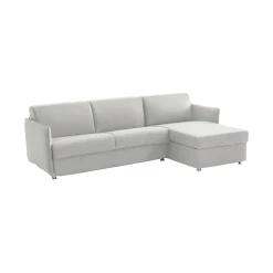 Divano Letto con Penisola Grigio Chiaro Multiposizione Sfoderabile 260x160 cm, Idrorepellente Contenitore Trasformabile in Letto Made in Italy