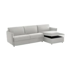 Divano Letto con Penisola Grigio Chiaro Multiposizione Sfoderabile 260x160 cm, Idrorepellente Contenitore Trasformabile in Letto Made in Italy