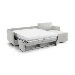 Divano Letto con Penisola Grigio Chiaro Multiposizione Sfoderabile 260x160 cm, Idrorepellente Contenitore Trasformabile in Letto Made in Italy
