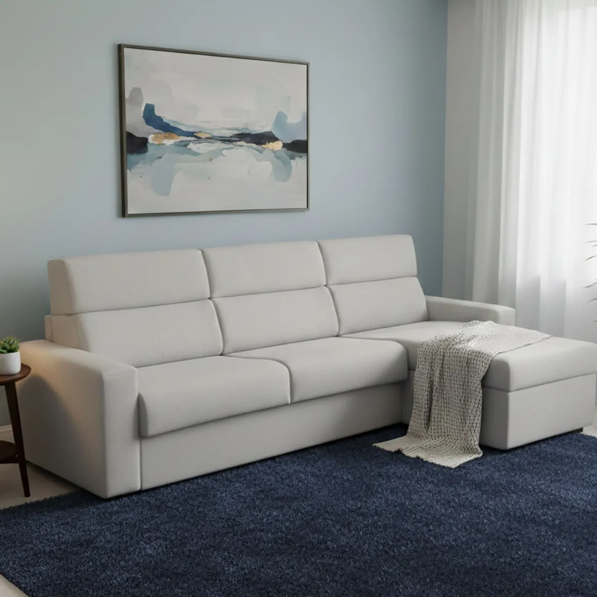 Divano Letto con Penisola Grigio Chiaro Sfoderabile Contenitore 285x160 cm, Idrorepellente Multiposizione Trasformabile in Letto Made in Italy