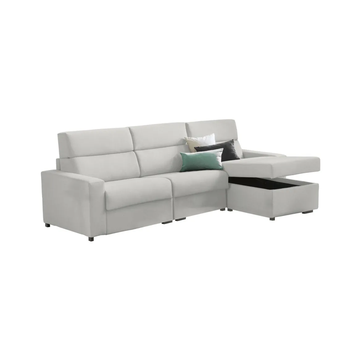 Divano Letto con Penisola Grigio Chiaro Sfoderabile Contenitore 285x160 cm, Idrorepellente Multiposizione Trasformabile in Letto Made in Italy