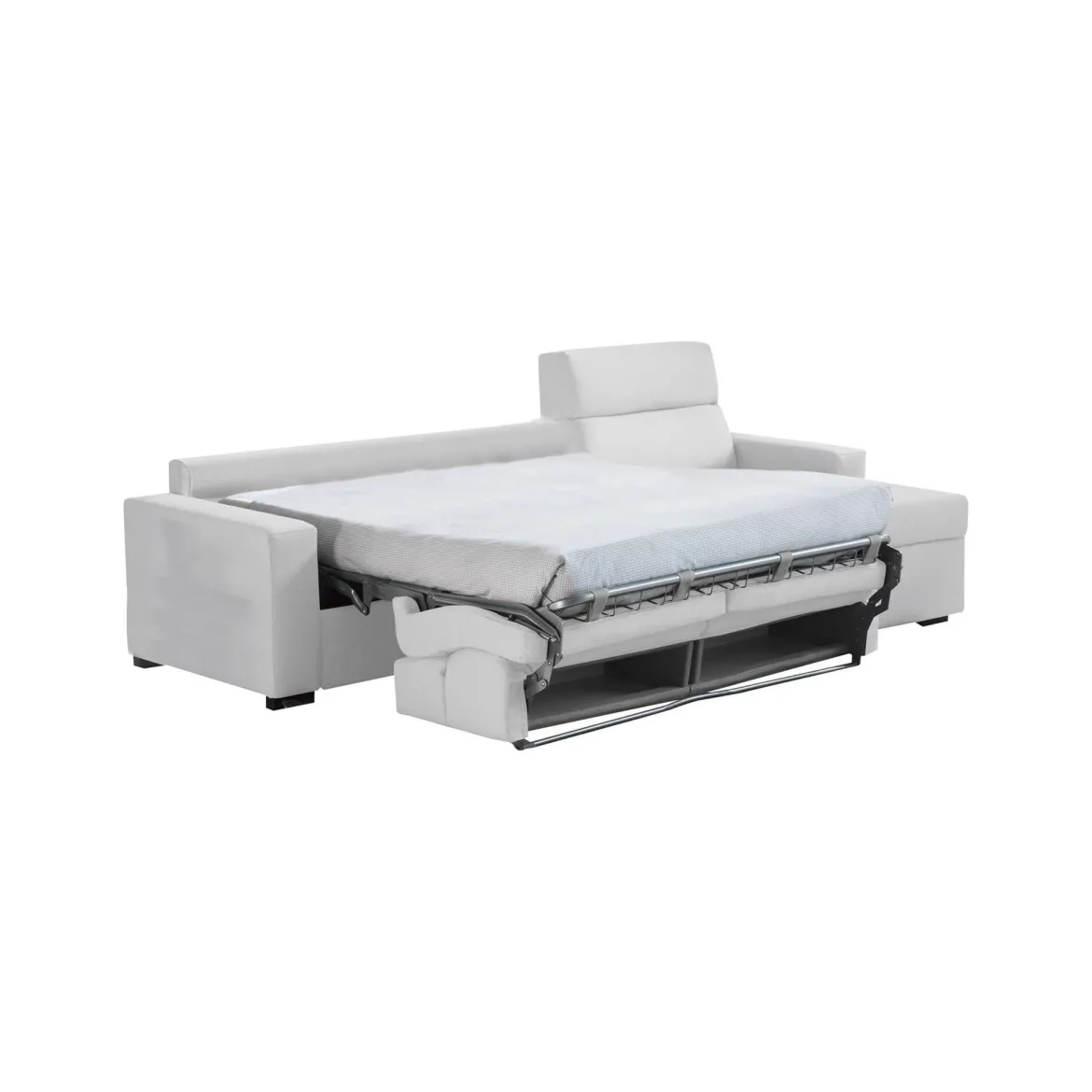 Divano Letto con Penisola Grigio Chiaro Sfoderabile Contenitore 285x160 cm, Idrorepellente Multiposizione Trasformabile in Letto Made in Italy