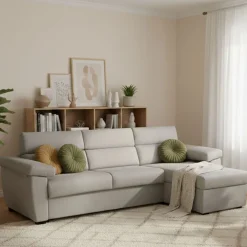 Divano Letto con Penisola Grigio Chiaro Sfoderabile Contenitore 285x160 cm, Idrorepellente Multiposizione Trasformabile in Letto Made in Italy - Tolle