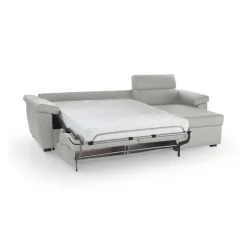 Divano Letto con Penisola Grigio Chiaro Sfoderabile Contenitore 285x160 cm, Idrorepellente Multiposizione Trasformabile in Letto Made in Italy - Tolle