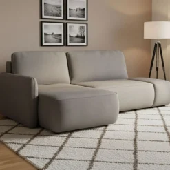 Divano Letto con Penisola Grigio Contenitore Reclinabile 268x163 cm, Cuscini Sfoderabili - Folgarida