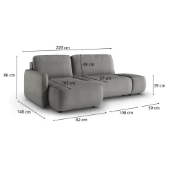 Divano Letto con Penisola Grigio Contenitore Reclinabile 268x163 cm, Cuscini Sfoderabili - Folgarida