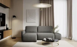 Divano Letto con Penisola Grigio Contenitore Reclinabile 268x163 cm, Cuscini Sfoderabili - Folgarida