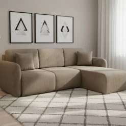 Divano Letto con Penisola Grigio Contenitore Reversibile 253x153 cm, Reclinabile - Paullo