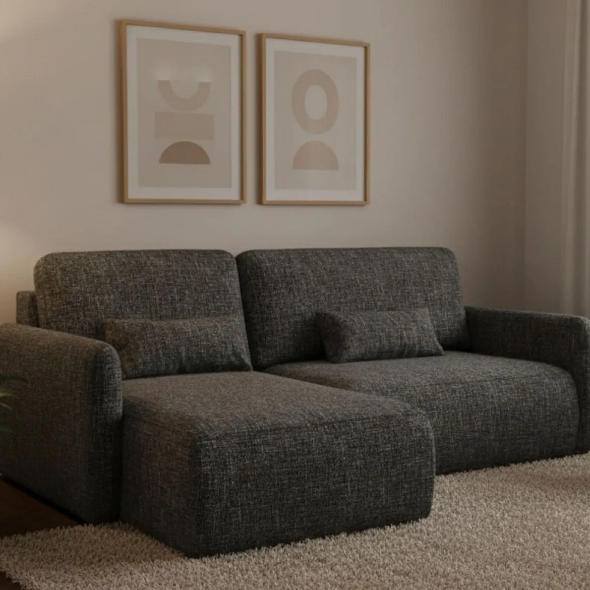 Divano Letto con Penisola Grigio Scuro Contenitore Reclinabile 245x185 cm, Reversibile - Ranco
