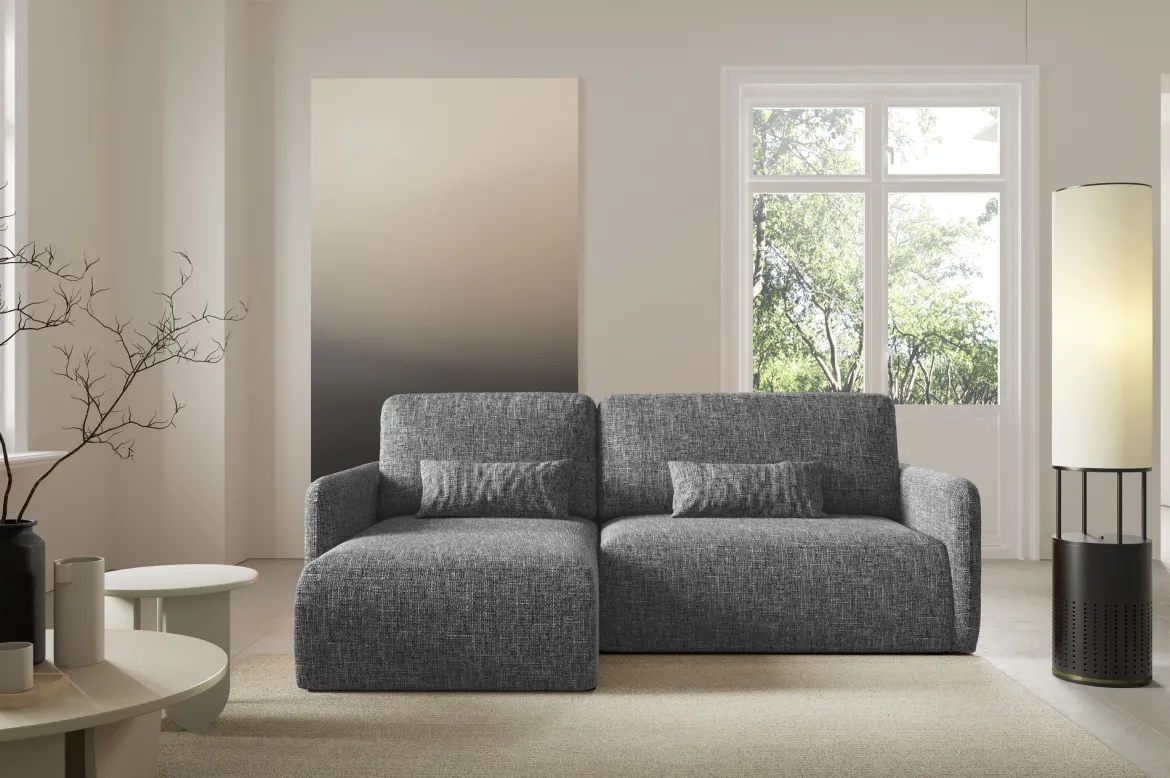 Divano Letto con Penisola Grigio Scuro Contenitore Reclinabile 245x185 cm, Reversibile - Ranco