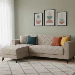 Divano Letto con Penisola Grigio Scuro Nero Contenitore 228x149 cm, Lavabile - Chienes