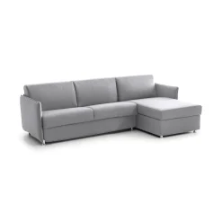 Divano Letto con Penisola Grigio Sfoderabile Contenitore 260x160 cm, Idrorepellente Trasformabile in Letto Rete Elettrosaldata Made in Italy