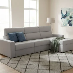 Divano Letto con Penisola Grigio Sfoderabile Contenitore 280x160 cm, Idrorepellente Multiposizione Trasformabile in Letto Made in Italy - Pusiano