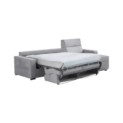 Divano Letto con Penisola Grigio Sfoderabile Contenitore 280x160 cm, Idrorepellente Multiposizione Trasformabile in Letto Made in Italy - Pusiano