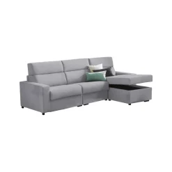 Divano Letto con Penisola Grigio Sfoderabile Contenitore 280x160 cm, Idrorepellente Multiposizione Trasformabile in Letto Made in Italy - Pusiano