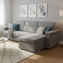 Divano Letto con Penisola Grigio Sfoderabile Contenitore 285x160 cm, Idrorepellente Multiposizione Trasformabile in Letto Made in Italy - Ganzaria