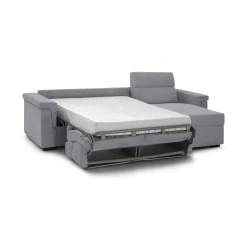 Divano Letto con Penisola Grigio Sfoderabile Contenitore 285x160 cm, Idrorepellente Multiposizione Trasformabile in Letto Made in Italy - Priverno