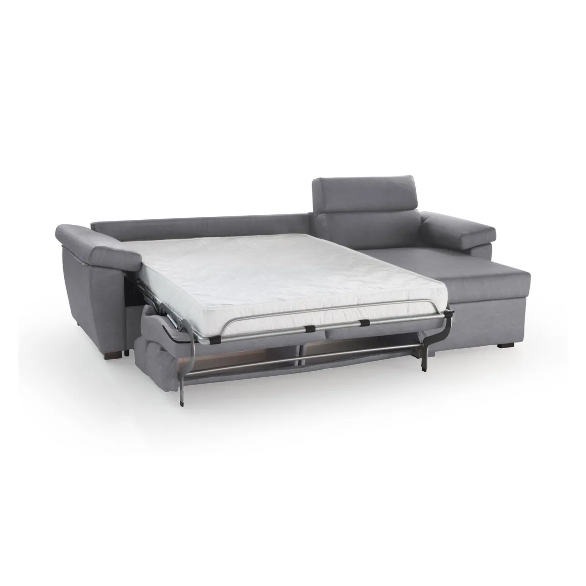 Divano Letto con Penisola Grigio Sfoderabile Contenitore 285x160 cm, Idrorepellente Multiposizione Trasformabile in Letto Made in Italy - Tolle