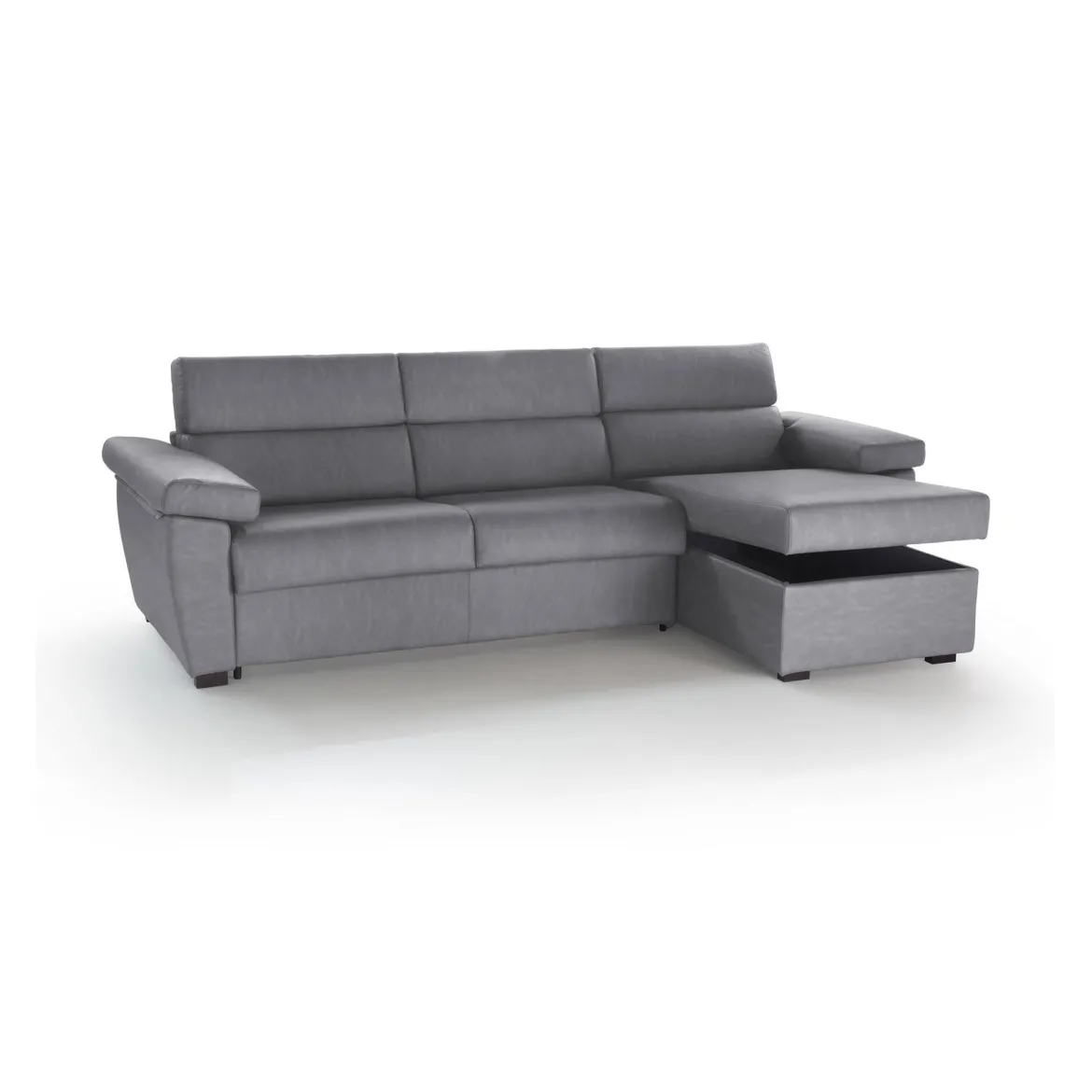 Divano Letto con Penisola Grigio Sfoderabile Contenitore 285x160 cm, Idrorepellente Multiposizione Trasformabile in Letto Made in Italy - Tolle