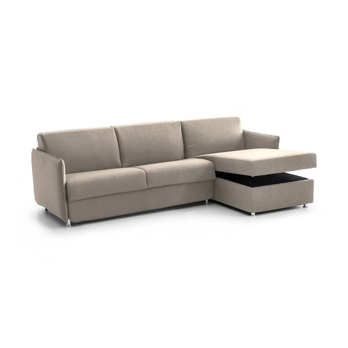 Divano Letto con Penisola Grigio Tortora Sfoderabile Contenitore 280x160 cm, Idrorepellente Multiposizione Made in Italy - Celleno