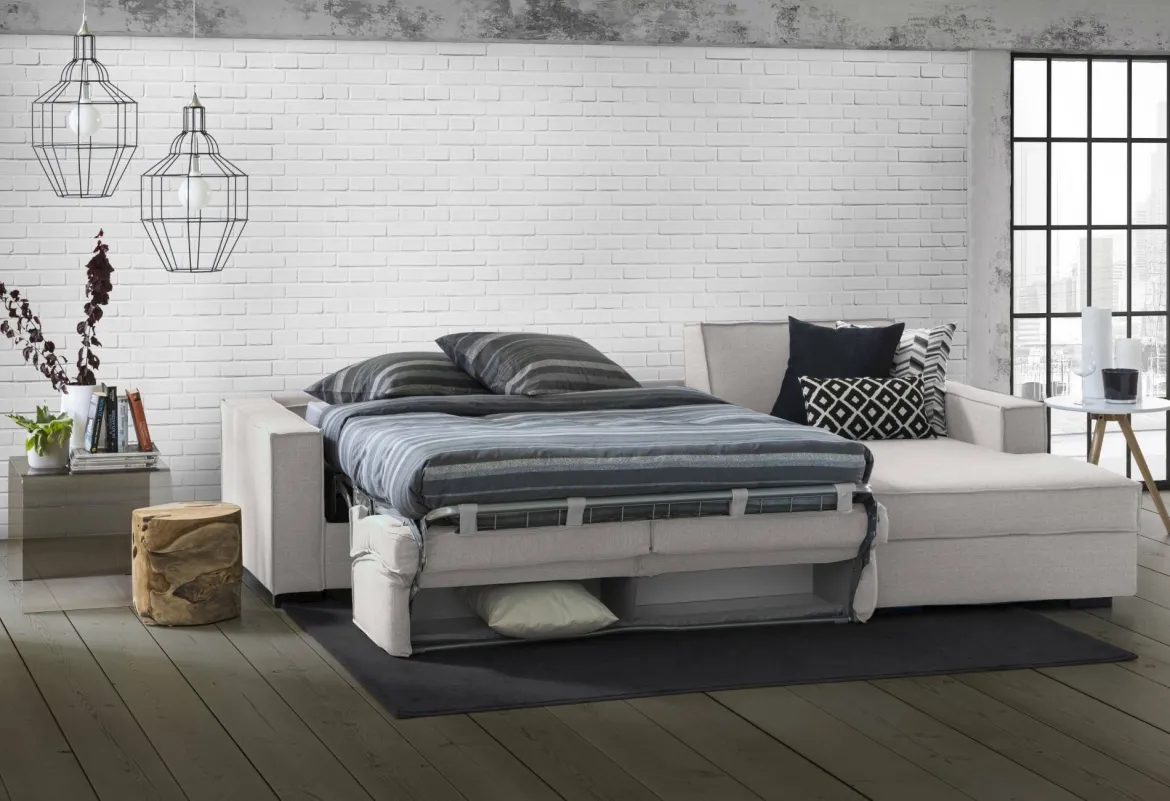 Divano letto con penisola grigio 280x95cm - Achico