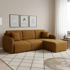 Divano Letto con Penisola Marrone Contenitore Reversibile 245x185 cm, Reclinabile - Ranco