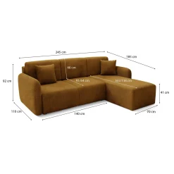 Divano Letto con Penisola Marrone Contenitore Reversibile 245x185 cm, Reclinabile - Ranco