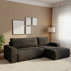 Divano Letto con Penisola Nero Contenitore Reversibile 245x185 cm, Reclinabile - Ranco