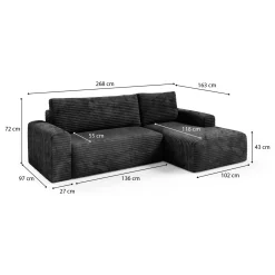 Divano Letto con Penisola Nero Contenitore Reversibile 245x185 cm, Reclinabile - Ranco