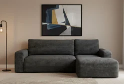Divano Letto con Penisola Nero Contenitore Reversibile 245x185 cm, Reclinabile - Ranco