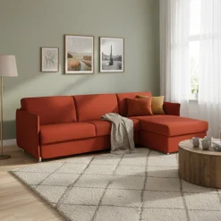 Divano Letto con Penisola Rosso Sfoderabile Contenitore 260x160 cm, Idrorepellente Multiposizione Trasformabile in Letto Made in Italy - Sumirago