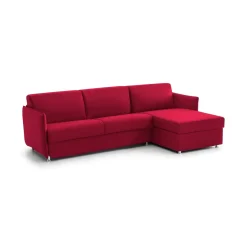 Divano Letto con Penisola Rosso Sfoderabile Contenitore 260x160 cm, Idrorepellente Multiposizione Trasformabile in Letto Made in Italy - Sumirago