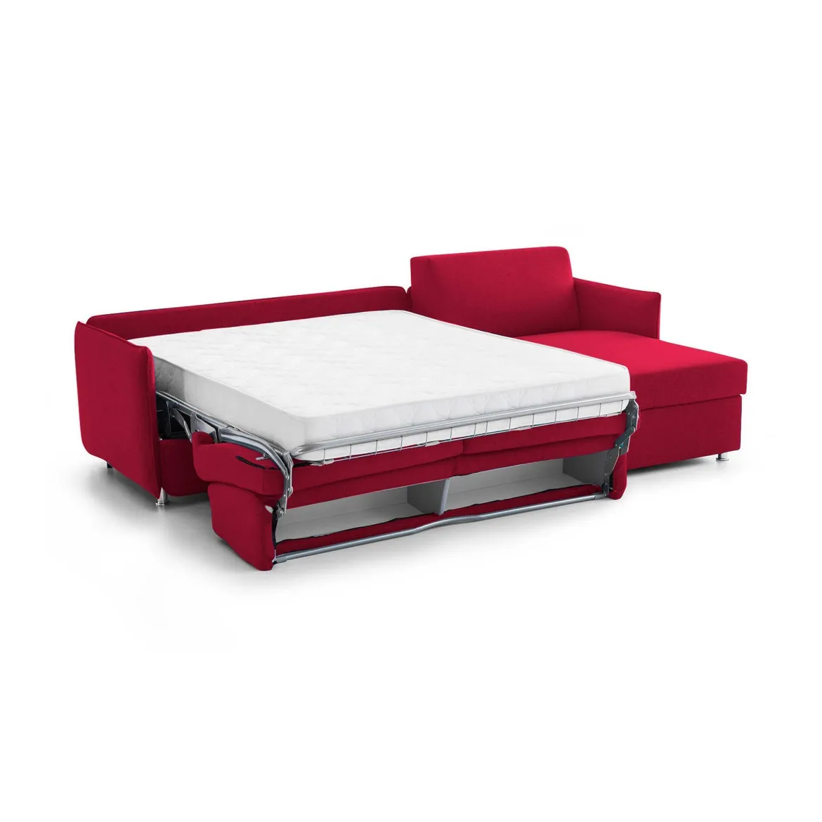 Divano Letto con Penisola Rosso Sfoderabile Contenitore 280x160 cm, Idrorepellente Multiposizione Trasformabile in Letto Made in Italy - Celleno