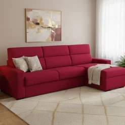 Divano Letto con Penisola Rosso Sfoderabile Contenitore 280x160 cm, Idrorepellente Multiposizione Trasformabile in Letto Made in Italy - Pusiano