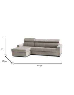 Divano letto con penisola tortora 260x95cm - Aloet