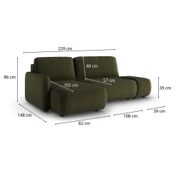 Divano Letto con Penisola Verde Contenitore Reclinabile 268x163 cm, Cuscini Sfoderabili - Folgarida