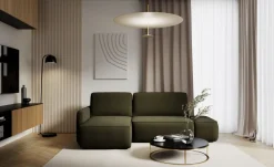 Divano Letto con Penisola Verde Contenitore Reclinabile 268x163 cm, Cuscini Sfoderabili - Folgarida