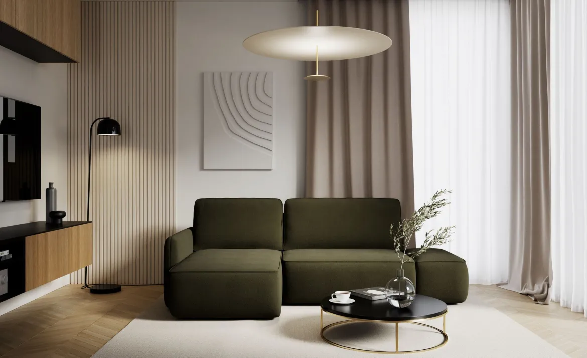 Divano Letto con Penisola Verde Contenitore Reclinabile 268x163 cm, Cuscini Sfoderabili - Folgarida