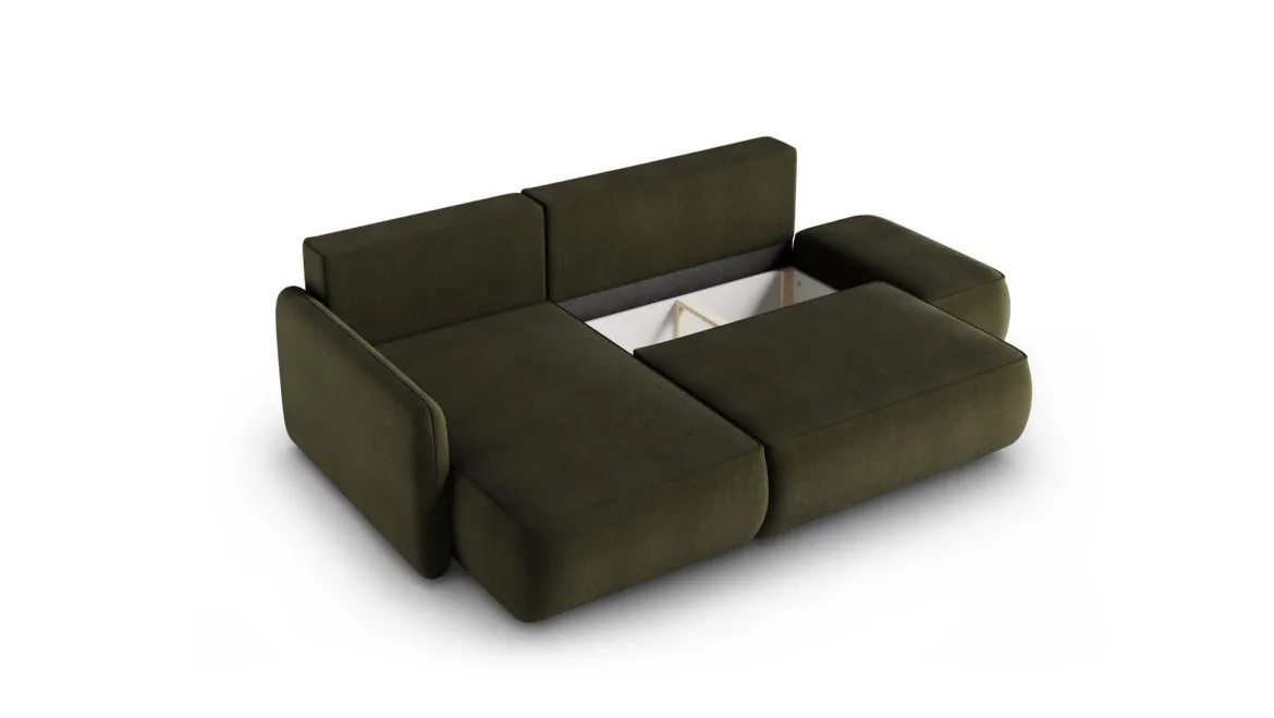 Divano Letto con Penisola Verde Contenitore Reclinabile 268x163 cm, Cuscini Sfoderabili - Folgarida