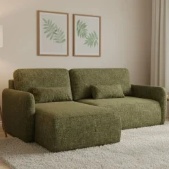 Divano Letto con Penisola Verde Oliva Contenitore Reclinabile 207x148 cm, Reversibile - Pagno