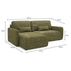 Divano Letto con Penisola Verde Salvia Contenitore Reclinabile 207x148 cm, Reversibile - Pagno