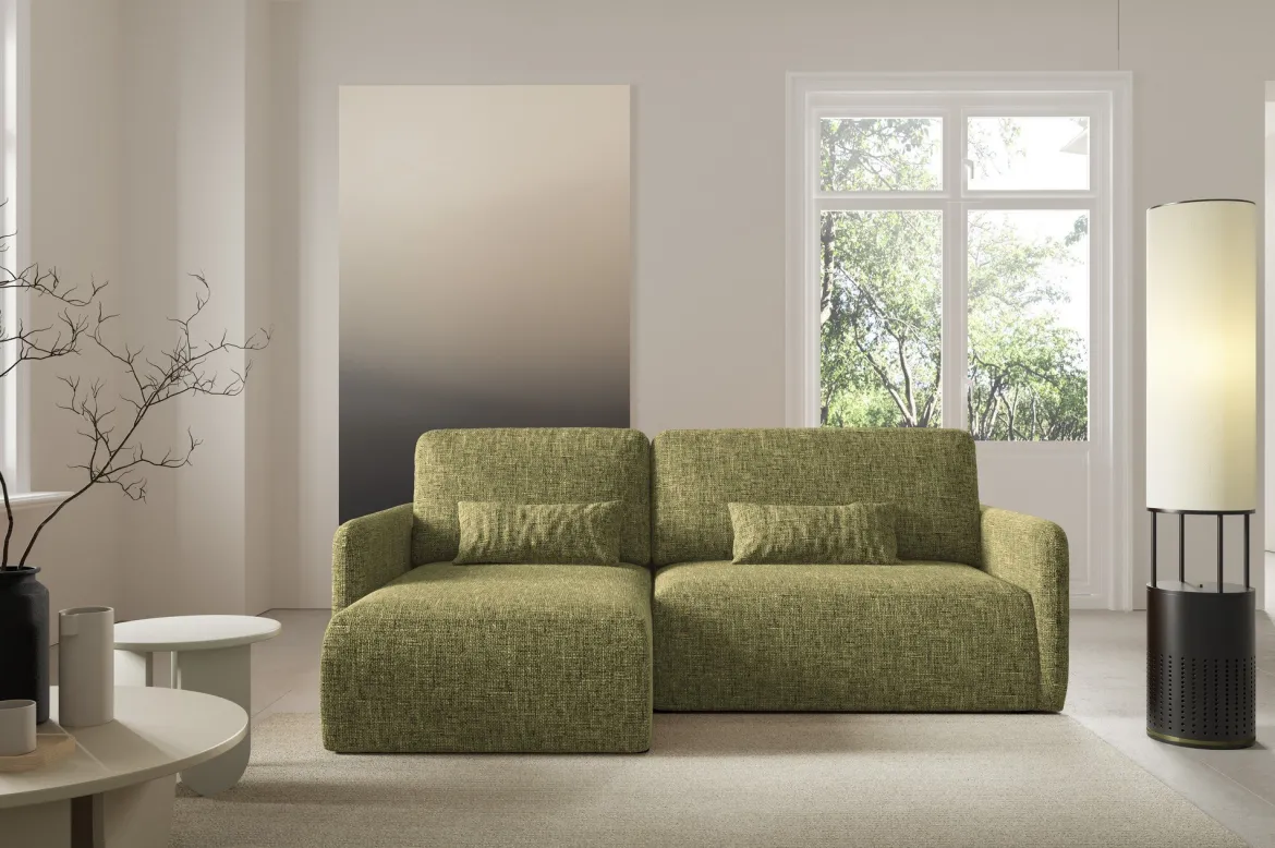 Divano Letto con Penisola Verde Salvia Contenitore Reclinabile 207x148 cm, Reversibile - Pagno